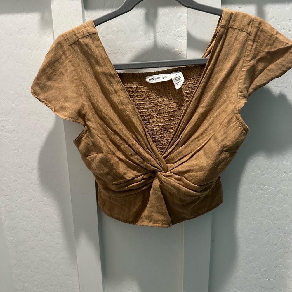 Elegant Brown Twist Front‎ Blouse